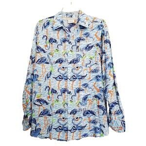 Gretchen Scott Men's Cotton Multicolor Flamingo Print Button-Up Shirt Size Small